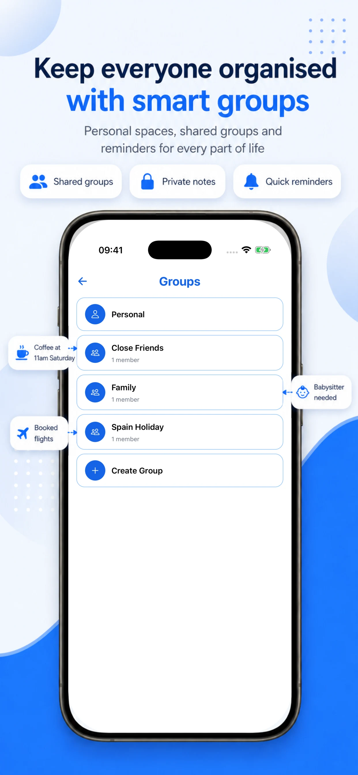 Jiffy App Store screenshot showing shared groups