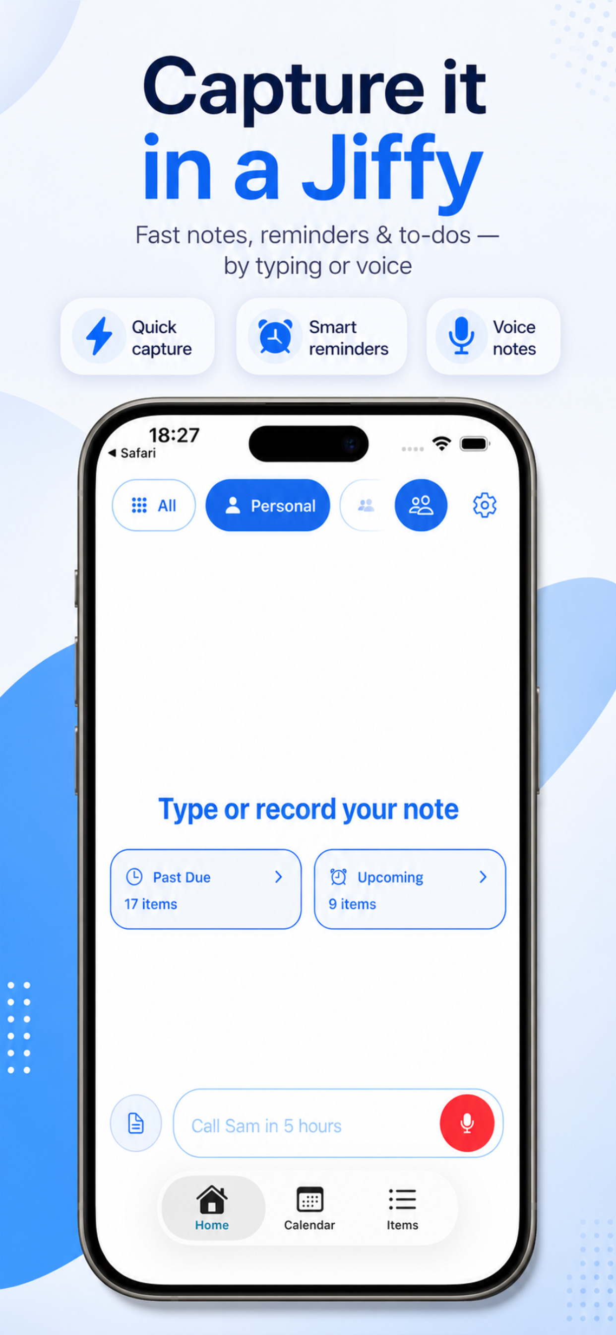 Jiffy home screen