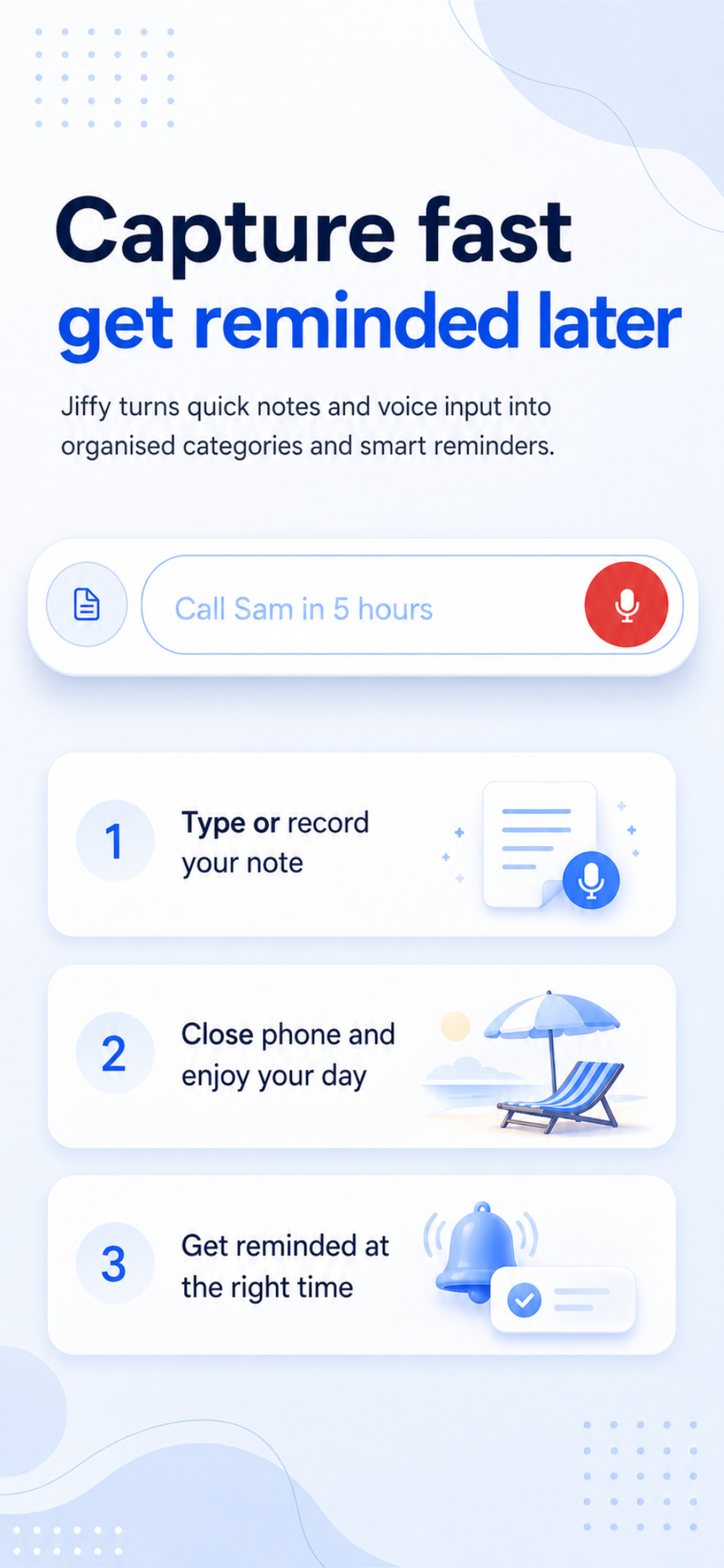 Jiffy fast record screen